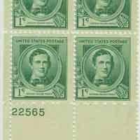 Uncancelled block of U.S. postage stamps featuring Stephen Foster, ca. 1940.
