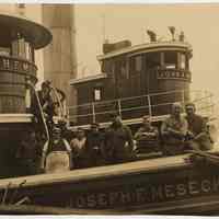 Sepia-tone photo of tugboats Joseph F. Meseck & John A. Meseck, Hoboken?,n.d., ca.1919-1930.