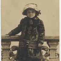Sepia-tone photo postcard of Mildred Marion "Molly" Pescatore, age 5, of Hoboken, no date, 1913.