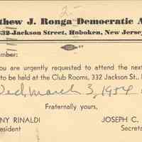 Postcard: Democratic Assn., Hoboken, NJ