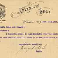 Letter: Mayor George H. Steil to Hoboken City Council, June 26, 1906; report by Chief of Police, June 27, 1906, re fireworks.