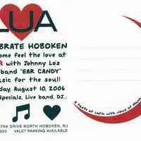 Postcard announcement from Lua, 1300 Sinatra Drive N., Hoboken, August 2006.