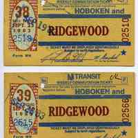 Ticket, transportation, 2: NJ Transit Weekly Commutation Ticket, between Hoboken & Ridgewood; Weeks 38, 39, Sept.1983.