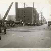 B+W photo looking south on Willow Ave. at 17th St.; streetcar tracks & freight rail crossing, Hoboken, n.d., (1927).