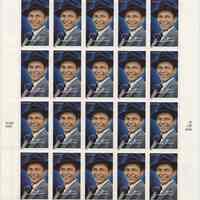 Pane of twenty Frank Sinatra commemorative 42-cent postage stamps, issued 2008.