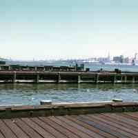 Color photos, 3, of views of Hudson River from Hoboken piers, Hoboken, July 1982.