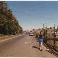 Color photo of River Street (Sinatra Drive) looking north from approximately 7th Street and the Hudson River, Hoboken, 1989.