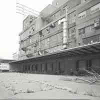 Digital image of B+W photo of former Maxwell House Coffee plant exterior, looking southeast at north wall of Manufacturing Building, Hoboken, 2003.