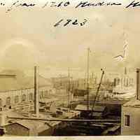 Digital image of sepia-tone photo of the W. & A. Fletcher Company buildings taken from 1210 Hudson Street, Hoboken, 1923.