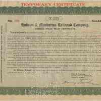 Temporary Certificate; 150 shares Hudson & Manhattan R.R. Co. Common Stock Trust Certificate; issued to John Lawrence, Sept. 10, 1913.