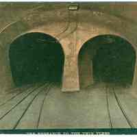          Digital image of Hudson & Manhattan R.R. postcard titled: The entrance to the twin tubes. 1908. picture number 1
   