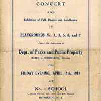 Digital images of program for Concert & Exhibition of Dances..., at No. 1 School, Hoboken, Friday evening, April 11, 1919.