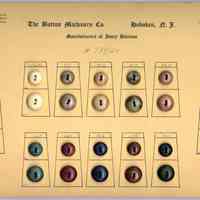 Sample card of ivory buttons from the Button Machinery Company, Hoboken factory at Grand & Eleventh Sts., no date, ca. 1930-1940.