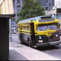 Color slide of Maria Transport Co. Washington St. bus on Hudson Pl., Hoboken, June 25, 1972.