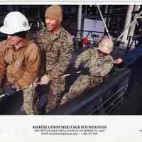 Postcard: Marines and Sailors help rebuild a pier in Hoboken, NJ following Hurricane Sandy. Issued by the Marine Corps Heritage Foundation, Nov. - Dec. 2012.