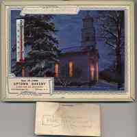 Wall calendar, 1966, with thermometer from Uptown Bakery, 1112 Washington St., Hoboken, N.J.