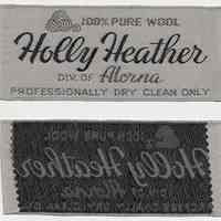 Embroidered coat label: Holly Heather, Div. of Alorna [Coat Corp., 1515 Willow Ave., Hoboken.] N.d., ca. 2000-2003.