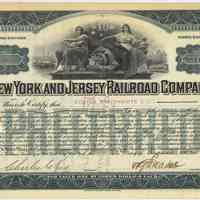 Stock certificate: N.Y. & Jersey Railroad Co.; issued to Foster, Braithwaite & Co.; 10 shares preferred; signed by William G. McAdoo, Aug. 22, 1902.