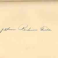          flyleaf, rotated image; signature: John Perkins Field
   