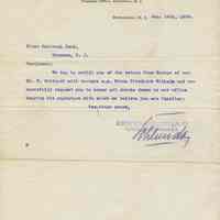 TLS, 2: letterhead of North German Lloyd Steamship Co., Baggage Office, Hoboken, N.J. to First National Bank, Hoboken; Jan. 14, 1909; Nov. 13, 1911.