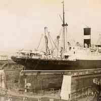 Image: S.S. Excambion in dry dock, United Dry Dock, Fletcher Plant, Hoboken, N.J., no date, ca. 1932-1939.