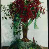 Lantern slide, color, of a Christmas centerpiece with candle, used for promotional display in Hoboken, no date, ca. 1920.