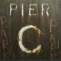 Rusted metal sign "Pier C" from the 4th street gatehouse of the Hoboken Piers.