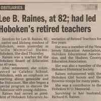 Obituary for Lee B. Raines, Jersey Journal, September 16, 2006.