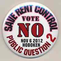 Badge: Save Rent Control. Vote No. Nov 6 2012. Public Question 2.