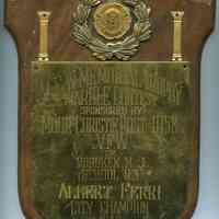 Plaque: V.F.W. Memorial Trophy Marble Contest; Albert Ferri, City Champion, (Hoboken) 1949.