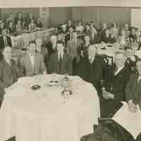 B+W group photo of a dinner of the Brotherhood of Locomotive Firemen & Engineers honoring Charles F. Keenen, Hotel New Yorker, N.Y., May 30, 1947.