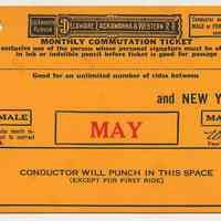 Ticket sample: D.L. & W. R.R. monthly commutation between station to be entered & N.Y.; May 1944.