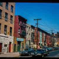          Color slide of eye-level view of row houses on the W side of Garden between 2nd & 3rd looking N picture number 1
   