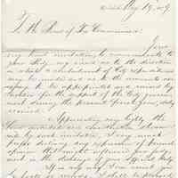 Digital image, document: Letter by Mayor E.V.S. Besson to Board of Water Commissioners declining invitation on expenditures, Hoboken, May 19, 1879.