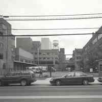 Digital image of B+W photo of former Maxwell House Coffee plant exterior, overview looking east from Hudson St., Hoboken, 2003.