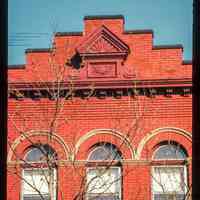          Color slide of close-up view of brick pediment, cornice, brackets and semicircular arches at 919 Washington between 9th and 10th picture number 1
   