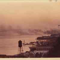 Color photo of the waterfront south from Eighth St., Hoboken, February 1971.