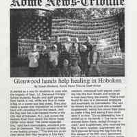 Handbill: reprint of Rome News-Tribune, Sunday, Jan. 13, 2002 "Glenwood hands help healing in Hoboken, N.J." for Oct. 12, 2002 park dedication.