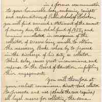 Letter to Mayor and Council of Hoboken from Seba Bogert, Supt. of Schools, July 28, 1859, re collection of arrears.