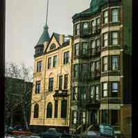          Color slide of eye-level view of side façade of the Columbia Club at 1101 Bloomfield and façade with fire escape at 106 11th on the NW corner of 11th and Bloomfield picture number 1
   