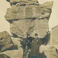          Photo postcard of probably Mary Henry Markey on a burro with Frank P. Markey at a tourist site in the American West, December, 1917 picture number 1
   