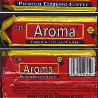 Bag: Cafe Aroma Premium Expresso Coffee; made by Aroma Coffee Co., Hoboken, N.J., 2009.