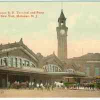 Digital image of postcard of Lackawanna Rail Road Terminal and Ferry to New York, Hoboken, no date, ca. 1905.