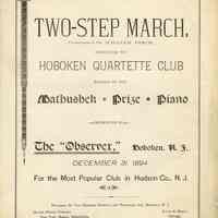 Sheet music: Two-Step March. Composed by William Disch. Dedicated to Hoboken Quartette (sic) Club, Dec. 31, 1894.