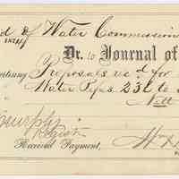 File receipt of paid bill for legal notice printed in Journal of Commerce for Bd. of Water Commissioners, City of Hoboken, Aug. 28, 1874.