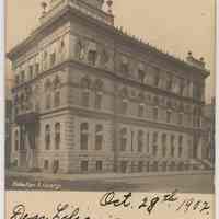 Postcard: Hoboken Library. Postmarked Oct. 28, 1902. Private Mailing Card.