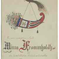 Announcement card: Handpainted and lettered card in german of Minna Frommholdtz, Hoboken, March 31, 1888.