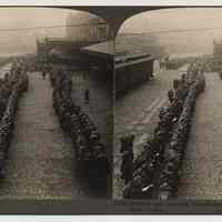 Stereoview: 14187 - Soldiers just returned from France on way home, Hoboken, N.J. Underwood & Underwood. N.d., ca. 1919-1920.
