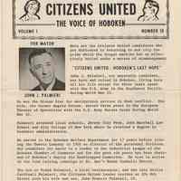 Brochure promoting Citizens United slate, Vol. 1, number 10, Hoboken, [1961], for mayor, John J. Palmieri, and 3 councilmen-at-large candidates.