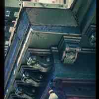 Color slide of detail view of cornice and brackets at 204 3rd between Garden and Park